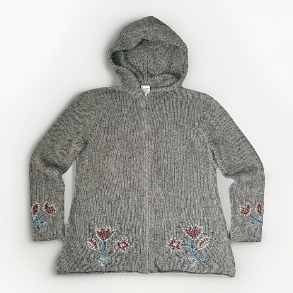 Vintage Motherhood Maternity Embroidered Folk Floral Hooded Cardigan Cozy Boho